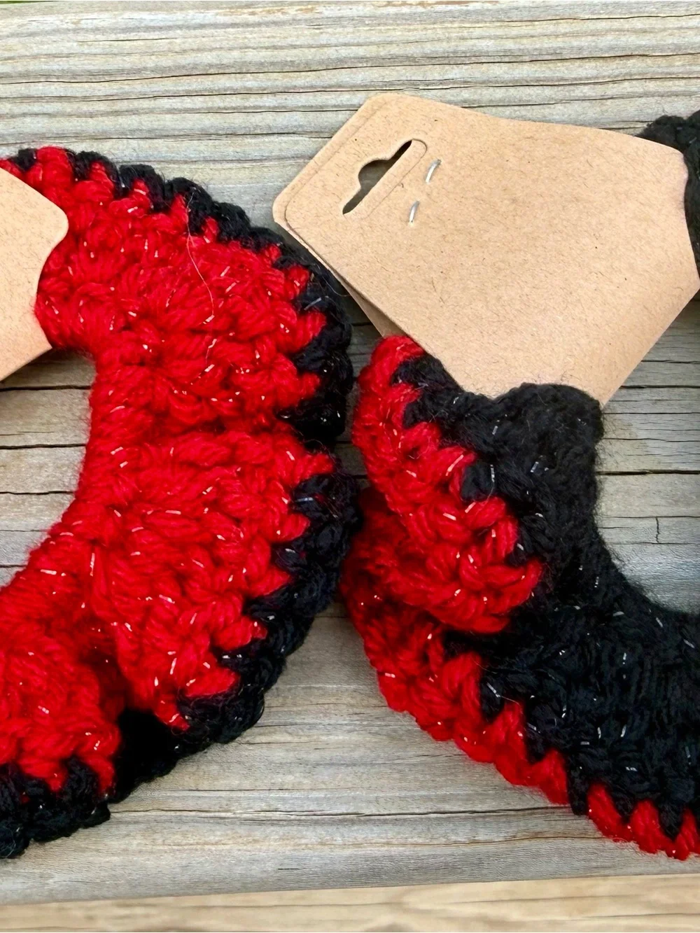 Bundle of 10 Black & Red Crochet Hair Scrunchies – Soft Knitted Hair Accessories